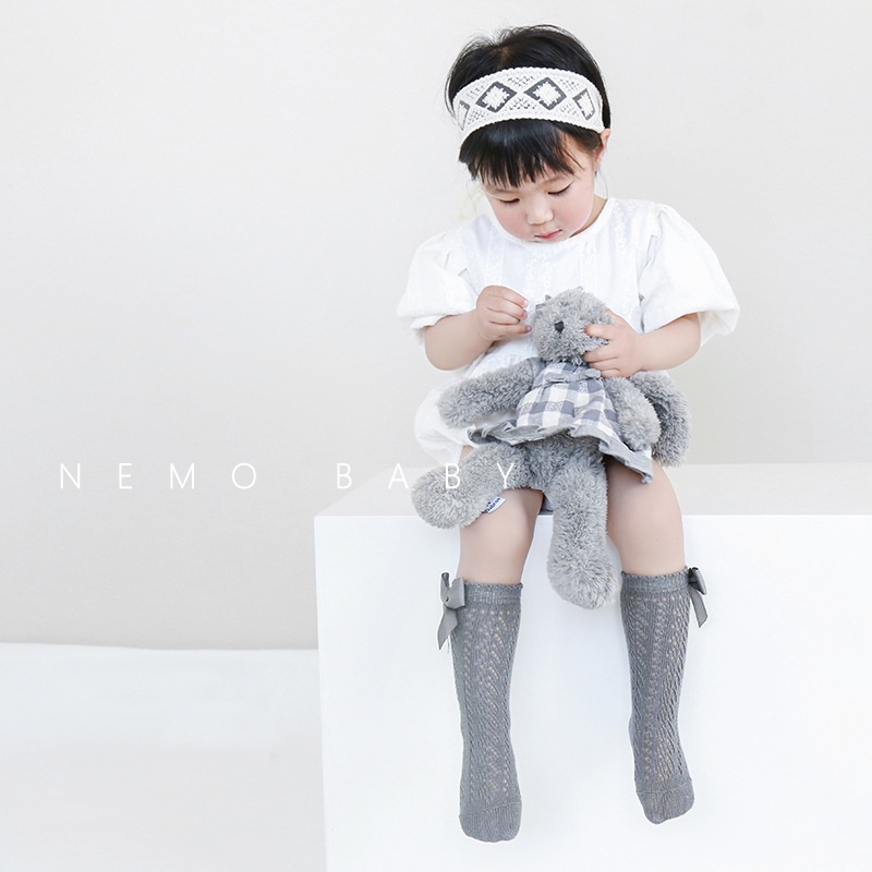 Tất/vớ cổ cao lưới đính nơ phong cách Hàn Quốc cao cấp Nemo Baby cho bé 0-5 tuổi