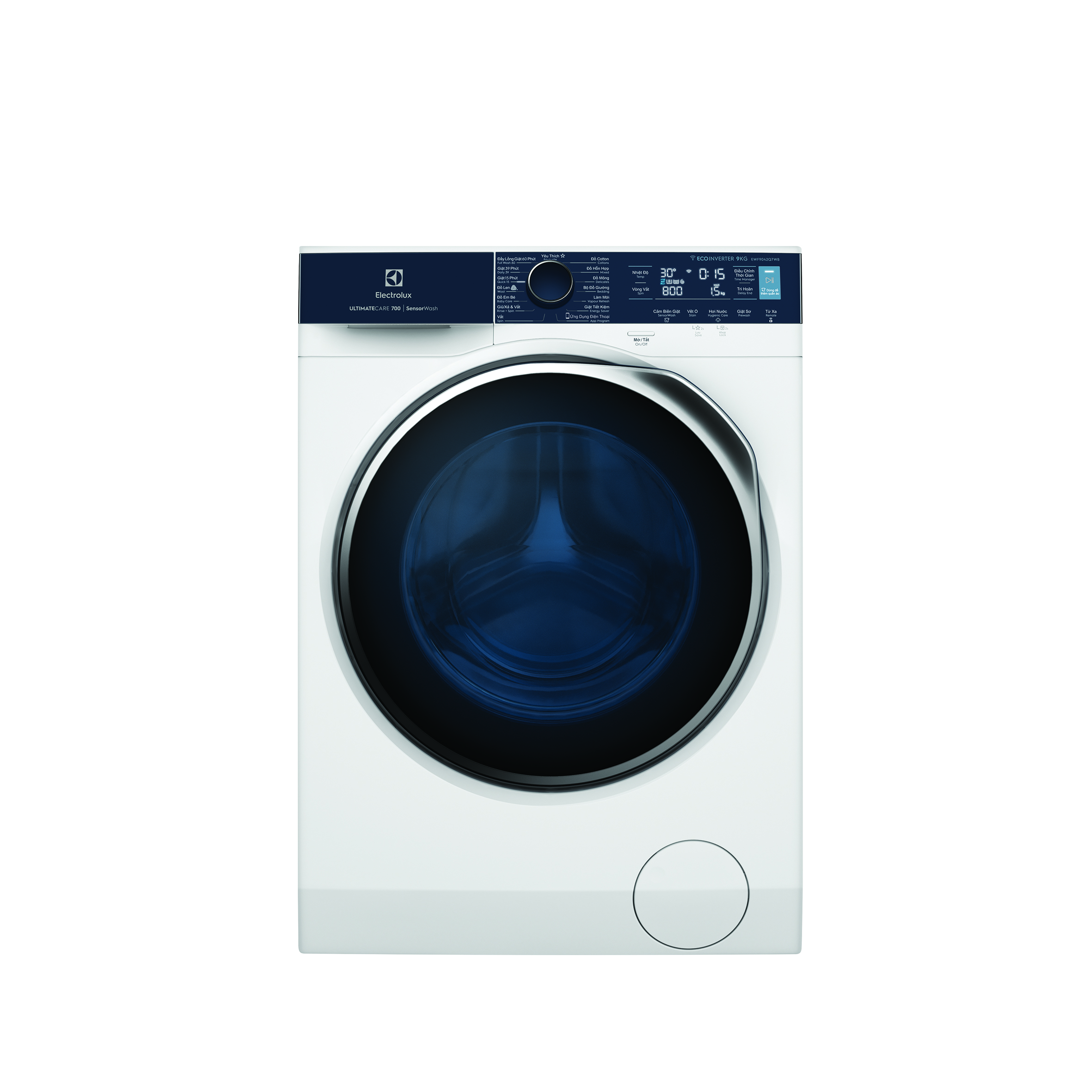 Máy giặt cửa trước Electrolux 9kg UltimateCare 700 - EWF9042Q7WB - Giặt sạch 49 loại vết bẩn, diệt 99.9% vi khuẩn, kết nối Wifi, tư vấn chăm sóc quần áo chuyên nghiệp [Hàng chính hãng]