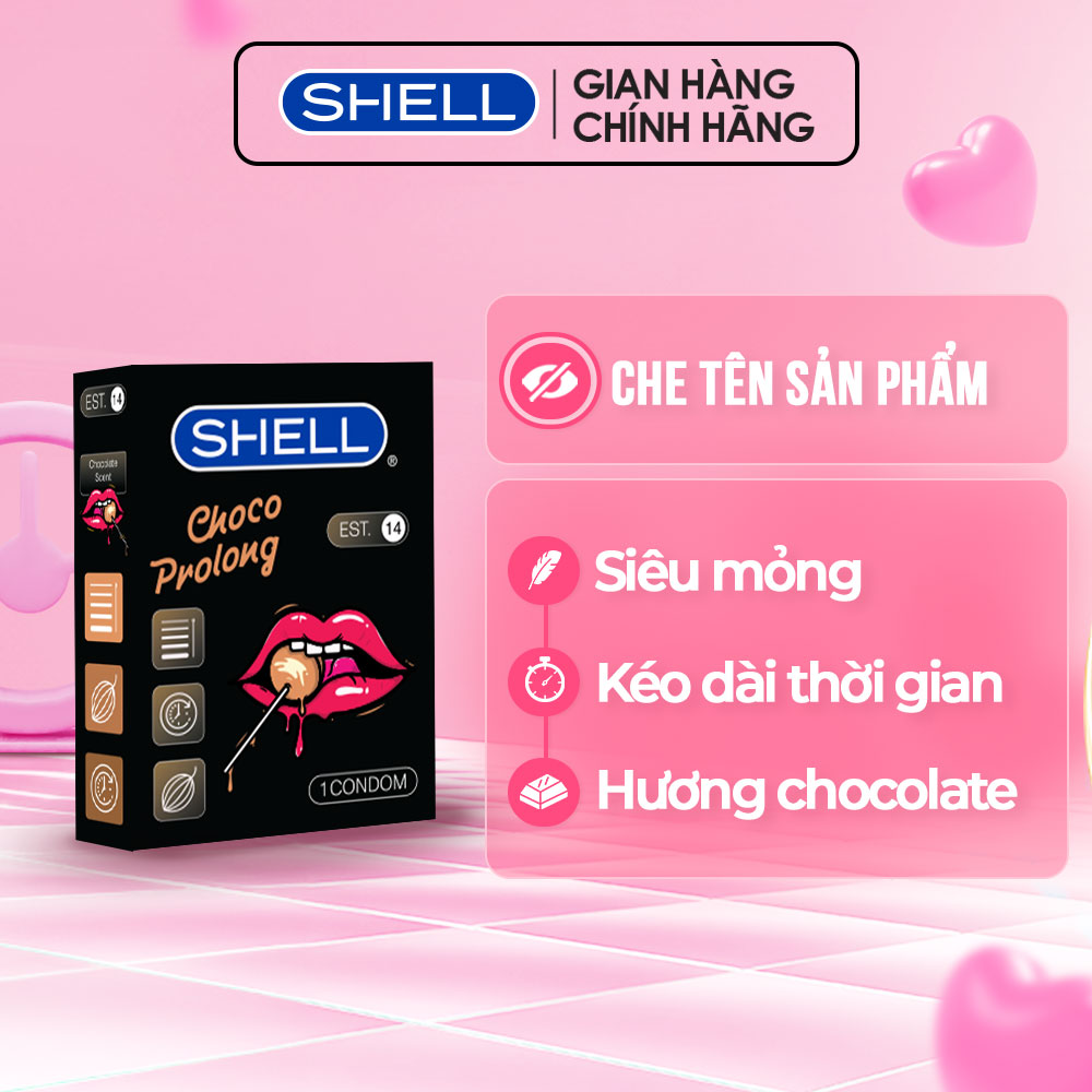 Bao cao su Shell Choco Prolong siêu mỏng, kéo dài thời gian, hương chocolate - Hộp 1 cái | SHELL CHÍNH HÃNG