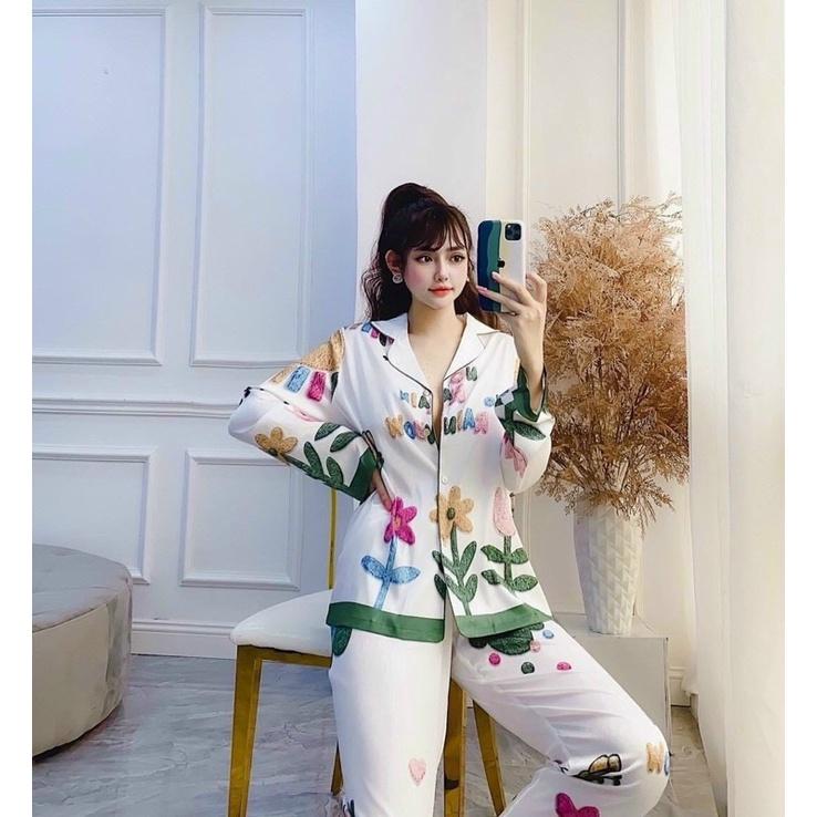 Bộ Lụa Thiết Kế Pijama Cao Cấp phong cách mùa xuân