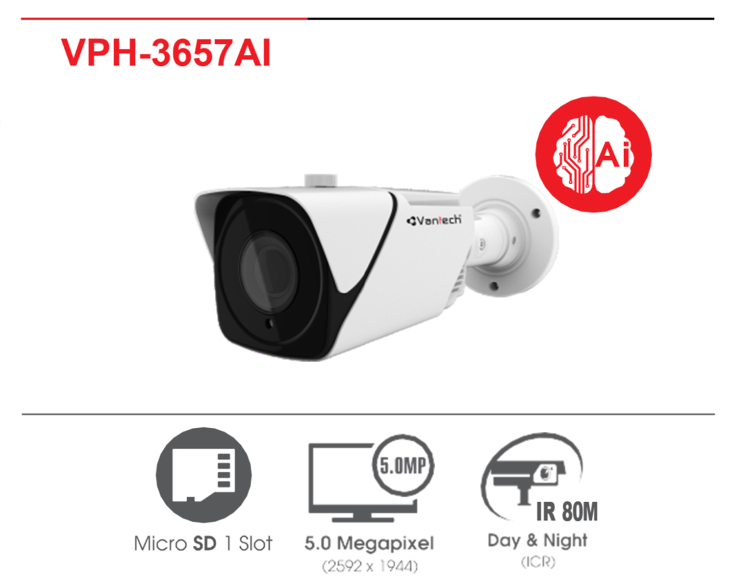Camera IP AI Thân Trụ 5MP Vantech VPH-3657AI - HÀNG CHÍNH HÃNG