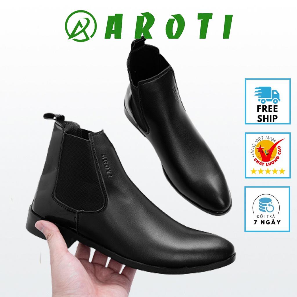 Giày Boot Nam Cao Cổ AROTI Chealsea Boot Chất Đẹp Cao Cấp,Đế Khâu Siêu Bền, Tăng Chiều Cao 3cm Form Hàn G607-Mũi Trơn