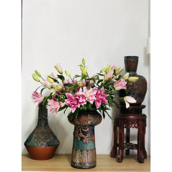BÌNH HOA KHẮC TAY GỐM HOÀNG THỔ H33xM12cm
