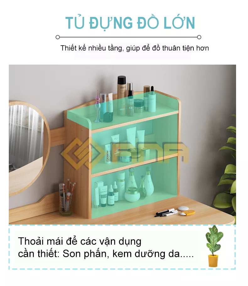 Bàn Trang Điểm có đèn ANA Có Kệ Để Đồ Tiện Lợi Chân Gỗ Tiện To 5cm Cho Cô Nàng Yêu Phong Cách Bắc Âu - Mã AK01