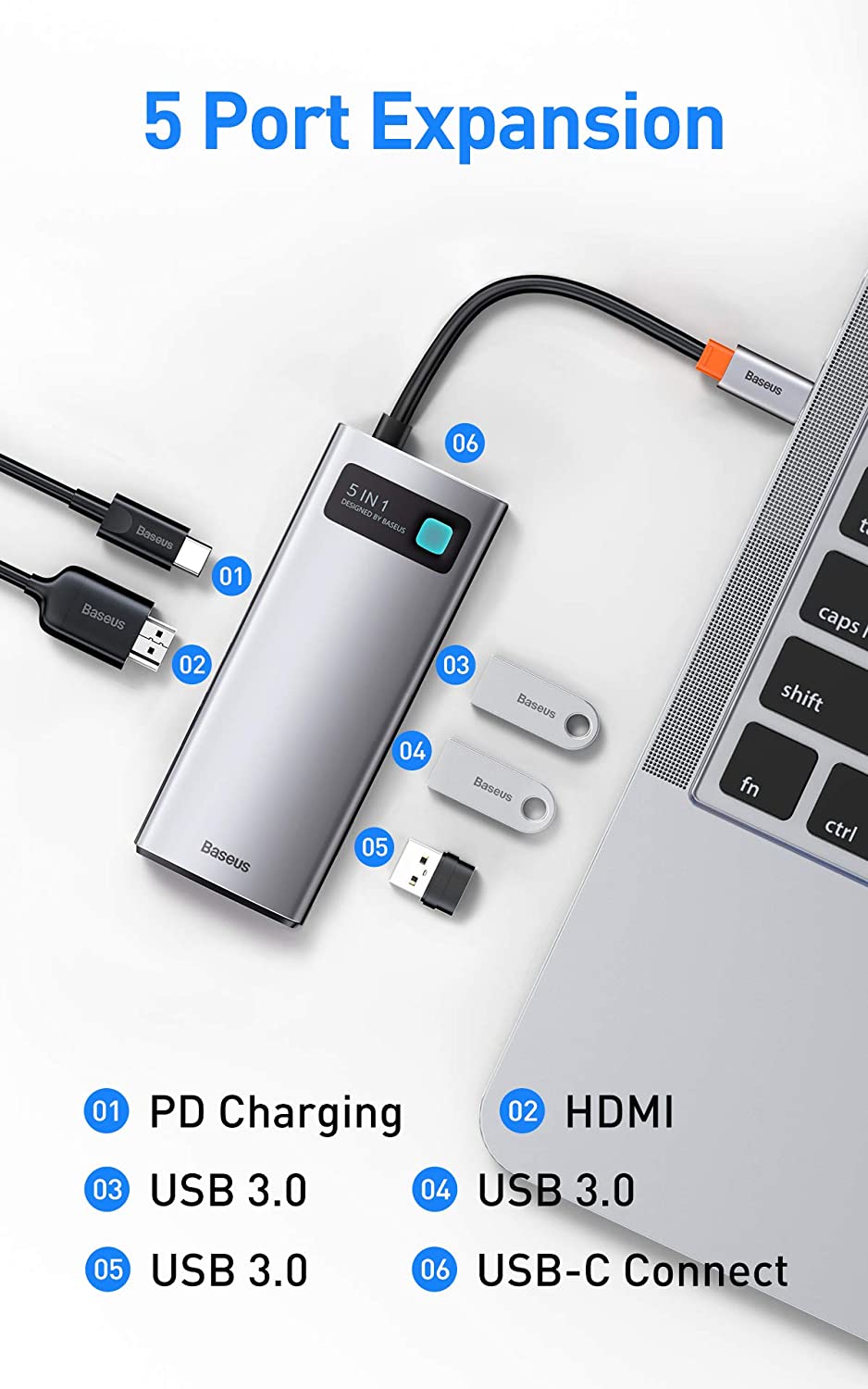 Hub chuyển Baseus type C ra các cổng HDMI, USB, SDcard, Lan- Hàng chính hãng