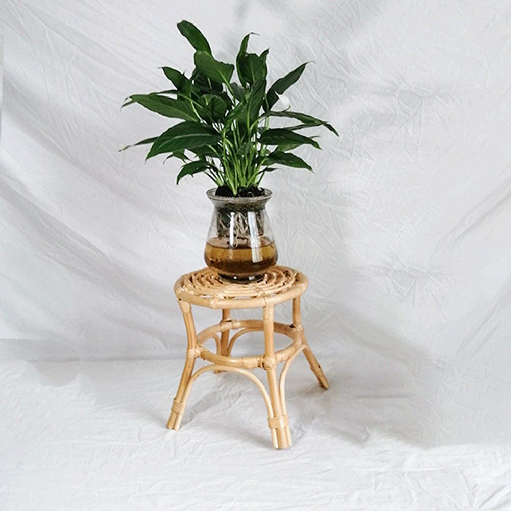 Ghế mây đan bằng tay đặt trong nhà, để chậu cây, chậu hoa