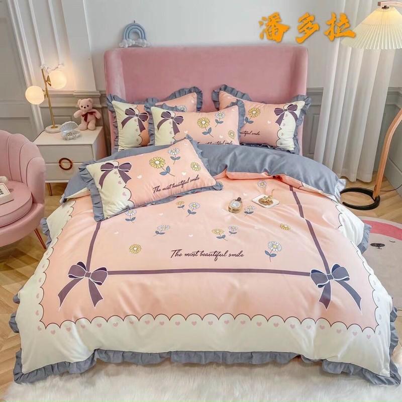 Set Chăn Ga Gối Cotton Pha Đũi Bèo Hàng Nhập Khẩu Cao Cấp 4 Món Nhiều Mẫu Bánh Bèo