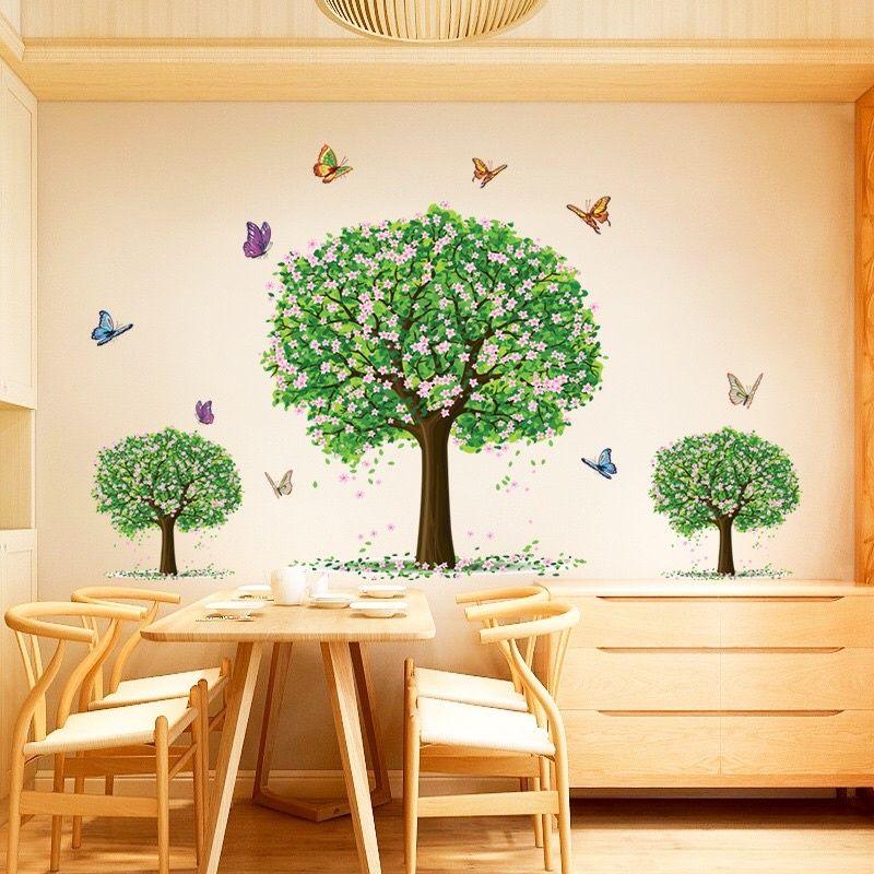 Decal dán tường 3 cây hoa xanh