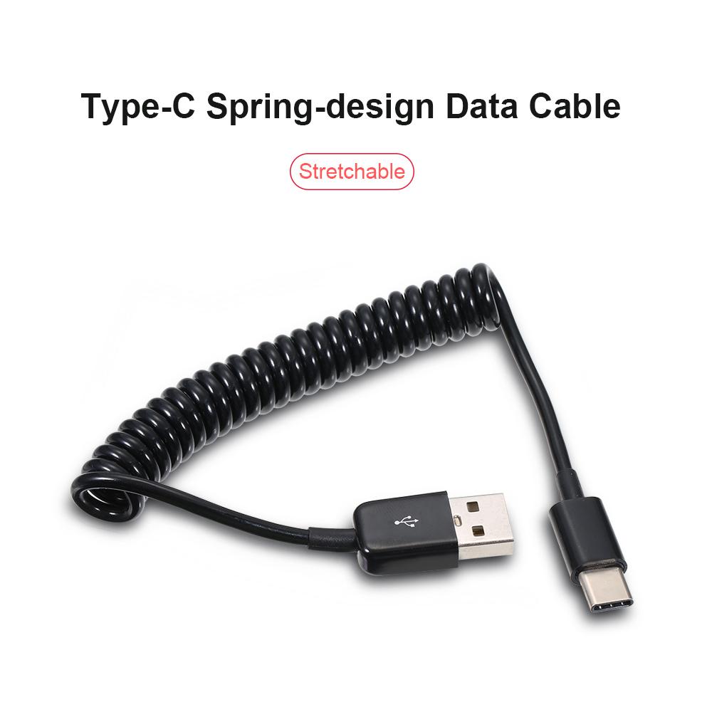 USB Type-C Stretchable Spring Rope Cable Charger Cable Data Transmission Replacement for Xiaomi Samsung Huawei