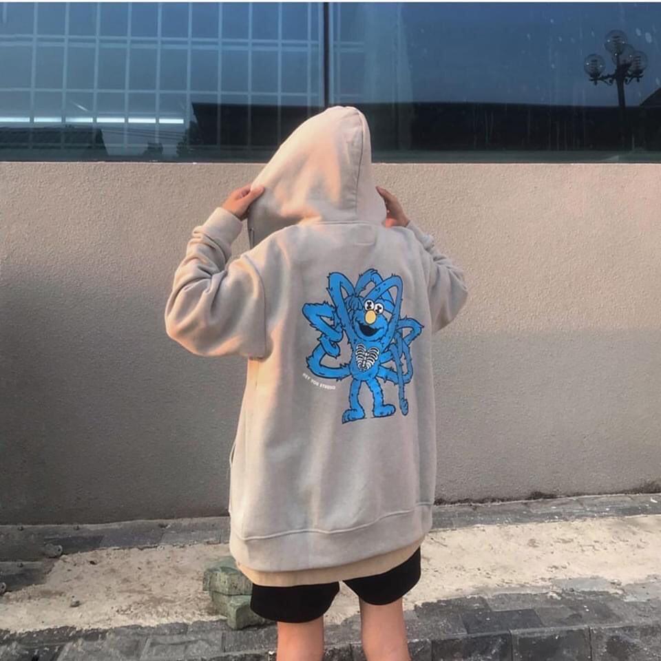 Áo khoác unisex form rộng WIND Nỉ Hoạt Hình KAWS, áo khoác hoodie ullzang WIND