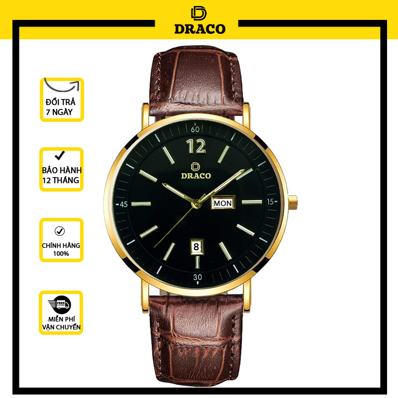 Đồng Hồ Nam DRACO D21-ST01 “The First boy” Đen Da Nâu