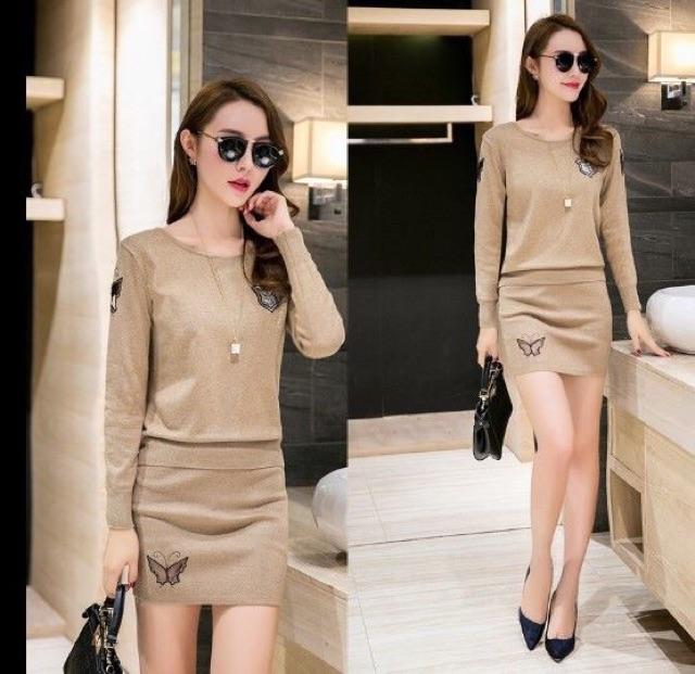 Set len thêu hoạ tiết bướm thời trang