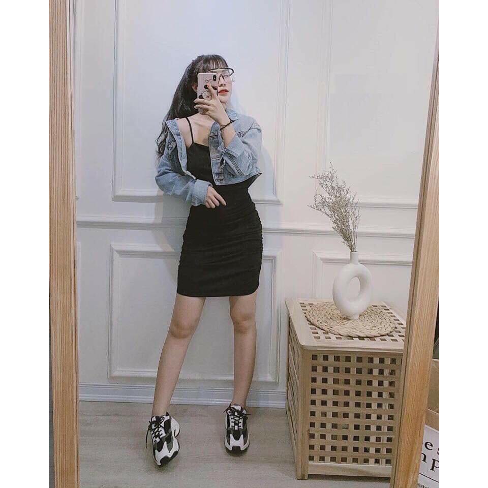 Váy - Đầm Body Hai Dây Sợi Bún Nhún Eo Ulzzang HD04