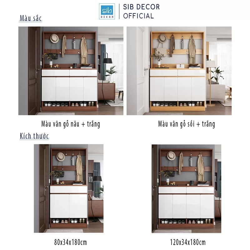 Tủ Giày Đa Năng SIB Decor Tích Hợp 6 Móc Treo Đồ Tiện Lợi, Đặt Tại Lối Vào Phòng Khách