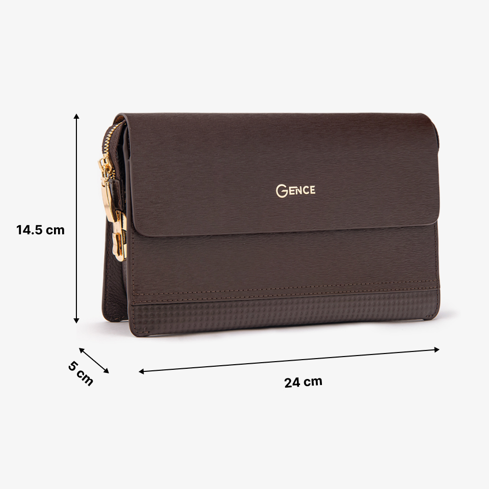 Ví Nam Cầm Tay Clutch Da Chính Hãng GENCE RB01 Da Bò Khóa Số Cao Cấp Màu Nâu - 10