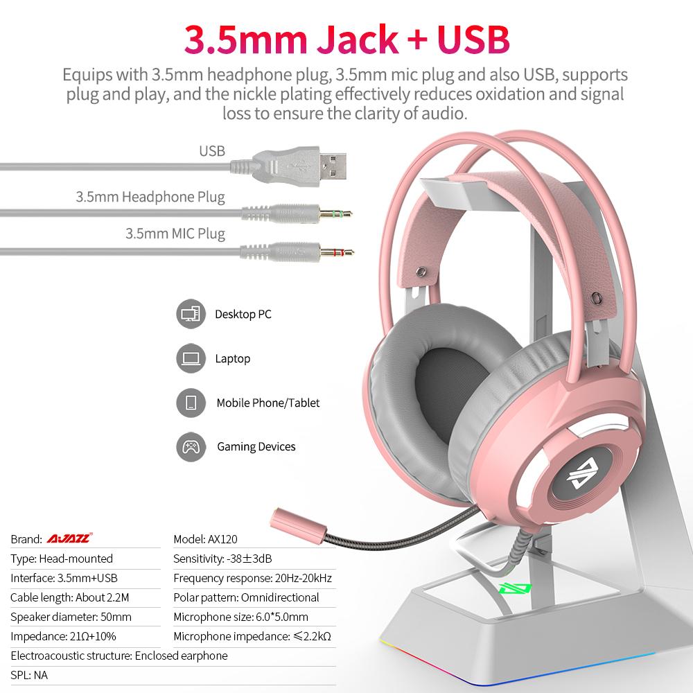 Tai nghe có dây Ajazz AX120 USB 3.5mm chống ồn có micrô 50mm