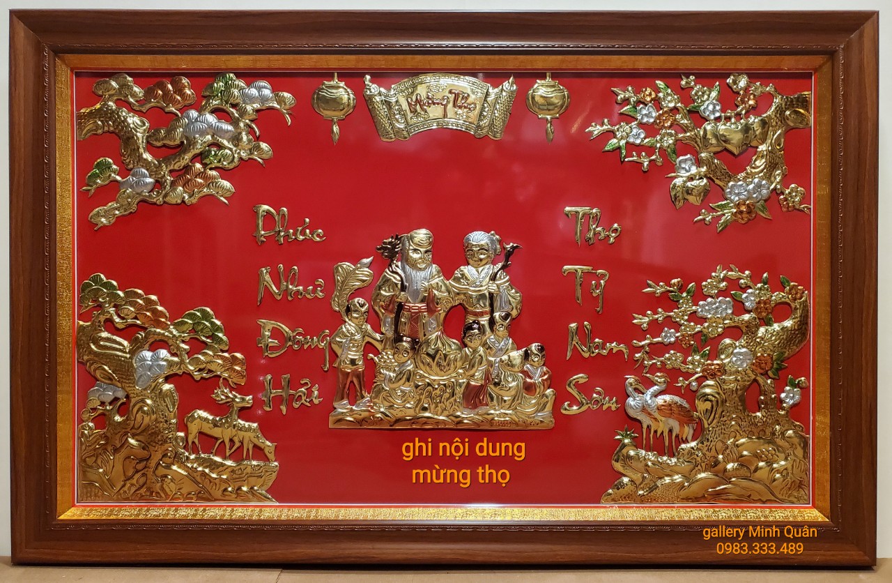 TRANH ĐỒNG VÀNG NGUYÊN CHẤT-MỪNG THỌ CỤ ÔNG-CỤ BÀ-ÔNG BÀ