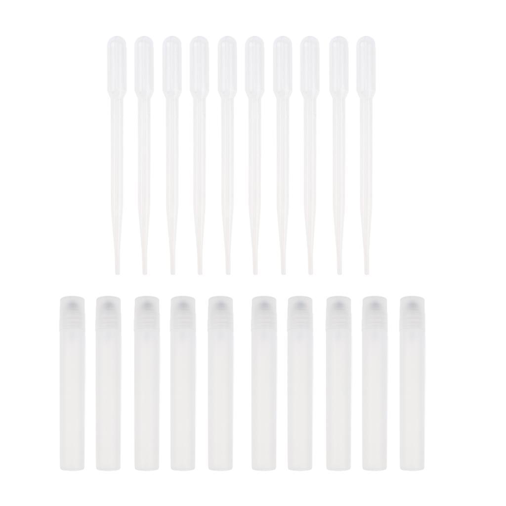 10 Pieces Clear Empty Refillable Perfume Aftershave Steel Roll On Bottles Travel Tube Vials With Pipettes Dropper Kit for Men Women 5ml 10ml