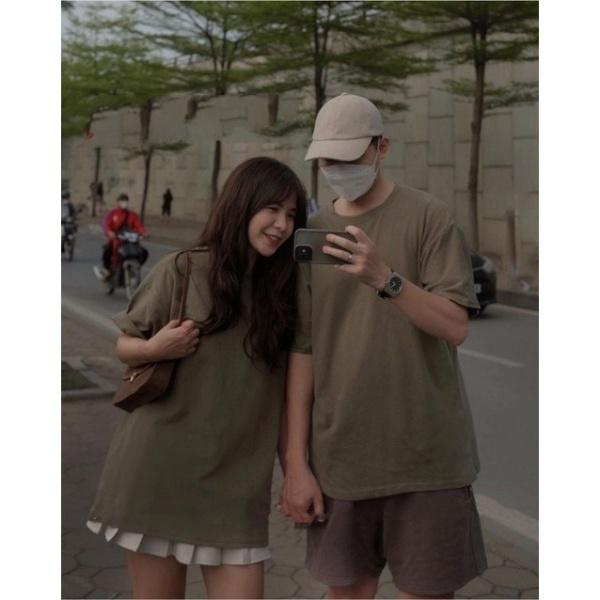 Áo thun trơn nam nữ mặc couple, áo phông basic cổ tròn form rộng tay lỡ, phong cách unisex oversize, QUYNHANHPUKA