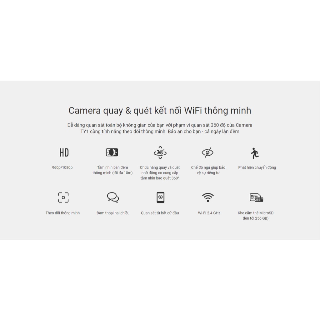 CAMERA IP WIFI TRONG NHÀ EZVIZ TY1 2MP FULL HD - Xoay 360 Độ, Đàm Thoại 2 Chiều, Phát hiện chuyển động