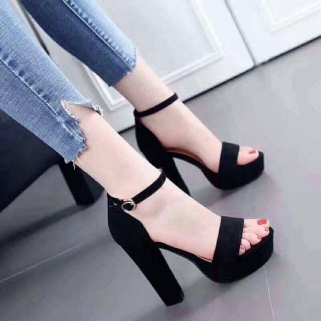 Hàng y hình Giày cao gót đúp vuông 12p quay ngang bít gót ( ảnh thật) T&T