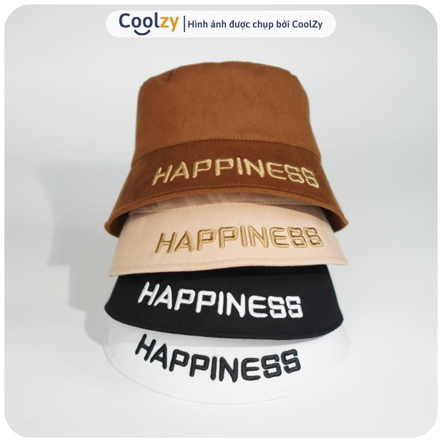 Mũ bucket ️Nón tai bèo vành tròn thêu chữ Happiness chất kaki Ulzzang form unisex nam nữ N12