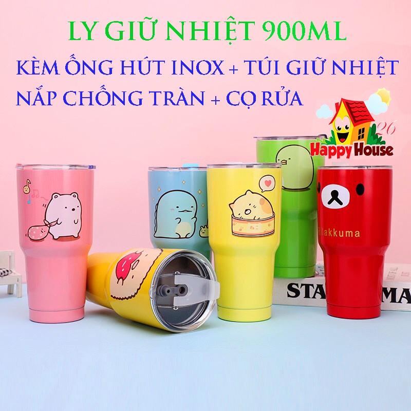 Combo Ly Giữ Nhiệt 900ML Tặng Kèm Ống Hút Inox + Túi Giữ Nhiệt + Nắp Chống Tràn + Cọ Rửa