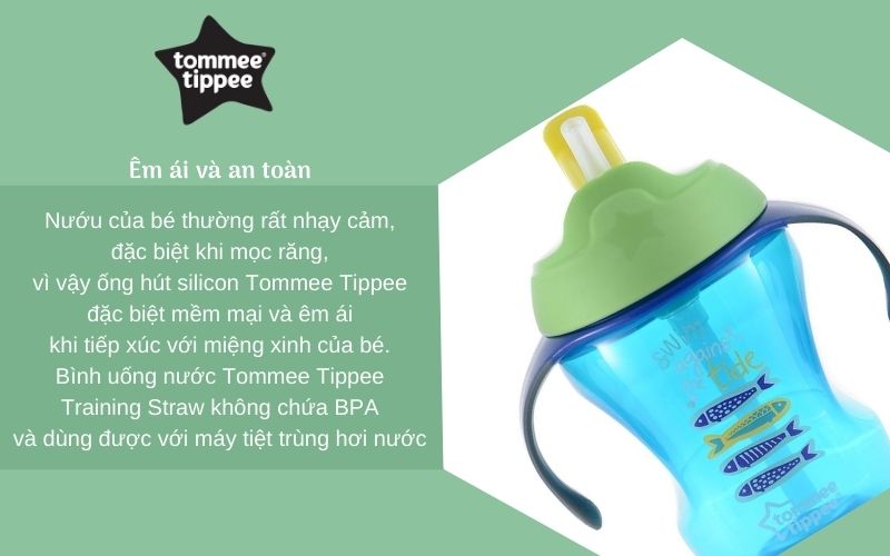 Bình tập uống có ống hút cho bé Tommee Tippee Training Straw 230ml từ 9 tháng - Xanh Lá