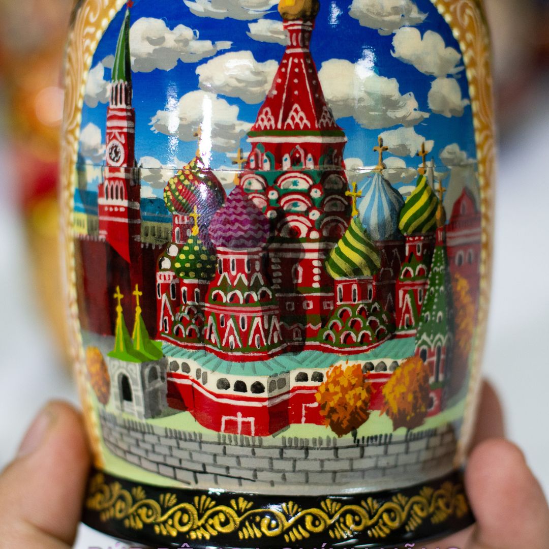BỘ BÚP BÊ NGA MATRYOSHKA 5 LỚP CAO 18CM VẼ HOA VĂN "PHONG CẢNH MATXCOVA" CỰC ĐẸP VÀ SANG TRỌNG ĐỘC ĐÁO