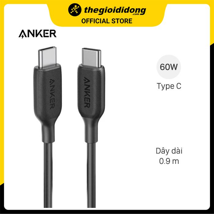 Cáp Type C - Type C 0.9m Anker PowerLine III A8852 Đen - Hàng chính hãng