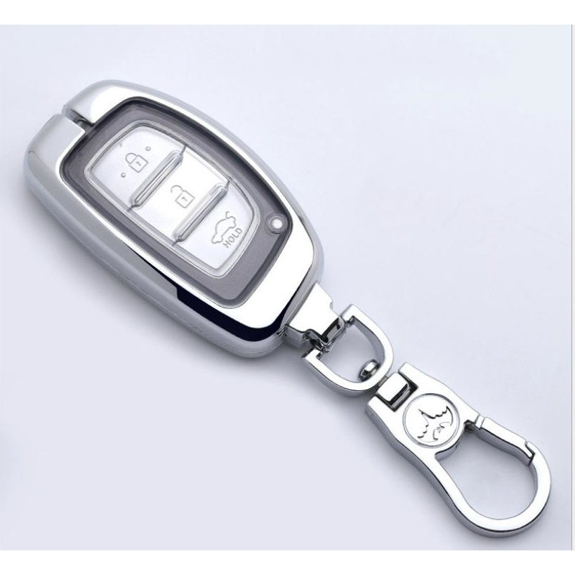Ốp vỏ chìa khóa, bao da chìa khóa inox có lót bọc silicon cao cấp dành cho xe Elantra, Tucson M02 - màu bạc