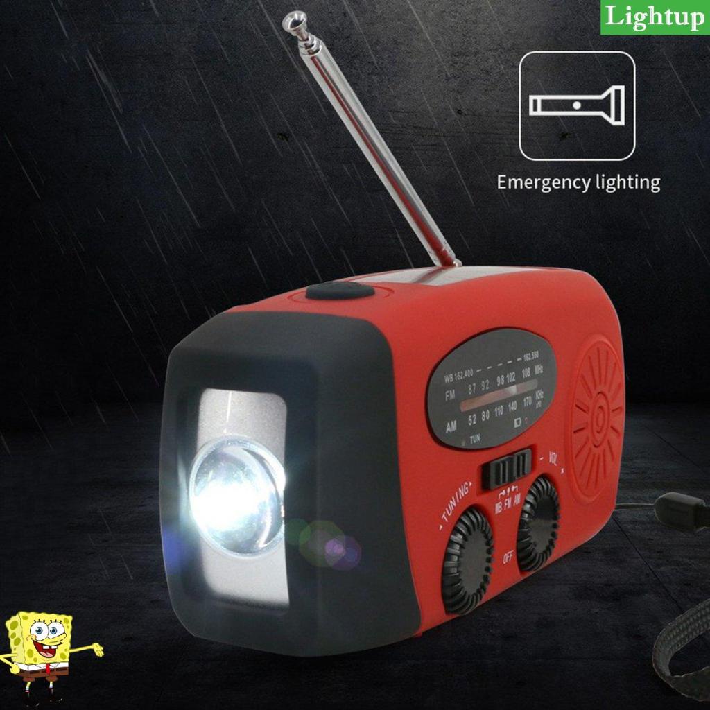 Đài FM/AM sạc năng lượng mặt trời hoặc bằng tay quay Dynamo, tích hợp Đèn pin LED
