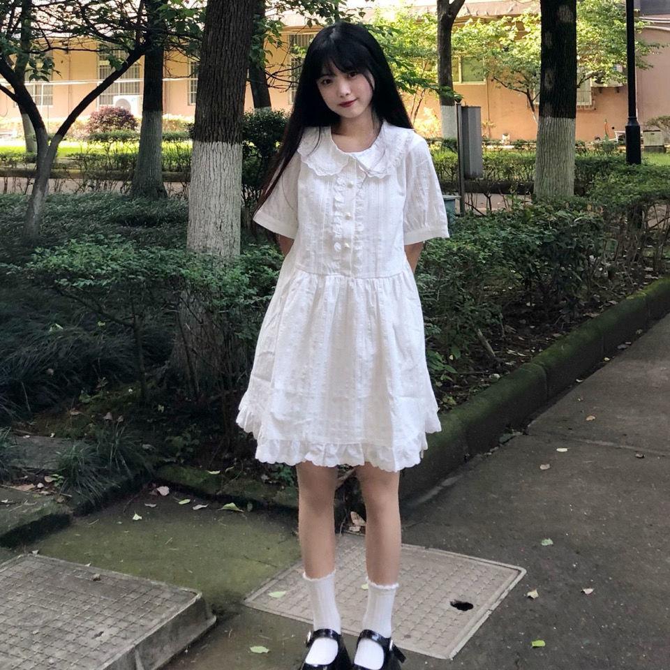 CHENGRUI Ngọt ngào nhỏ tươi trắng nàng tiên đầm mùa hè búp bê cổ ren ren nhỏ mối tình đầu đầm