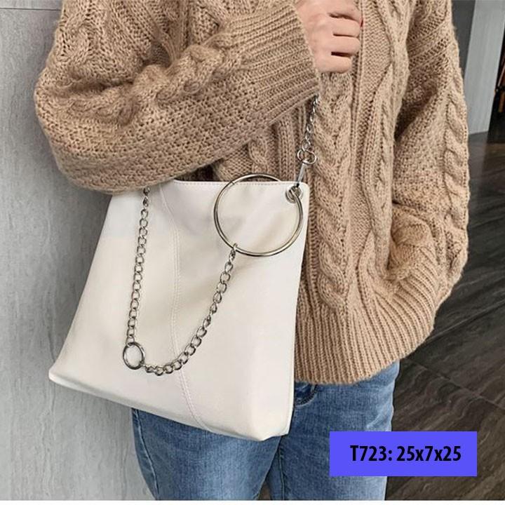 Túi tote da phối xích cá tính phong cách hàn quốc