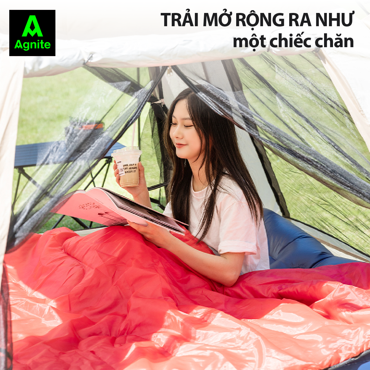 Túi ngủ văn phòng siêu ấm Agnite chính hãng, túi ngủ picnic, dễ dàng gập gọn, chống thấm nước, nhỏ gọn mang đi dễ dàng