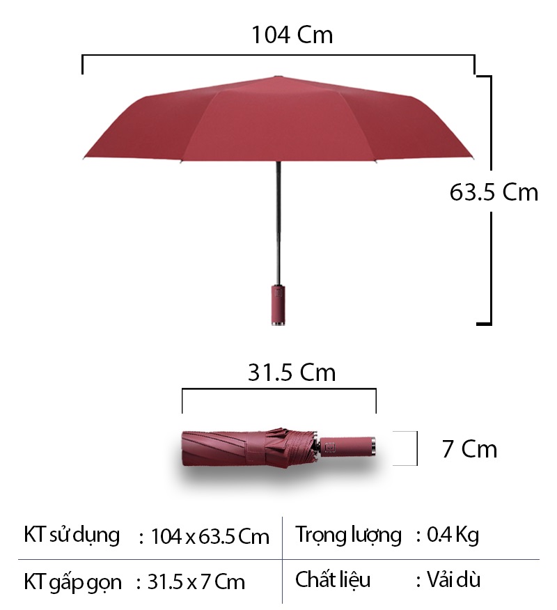 Ô dù che mưa cỡ lớn tự động đóng mở, gấp gọn tiện lợi - Thiết kế mở ngược chống ướt khi mở, gập - Chính hãng NIKITA