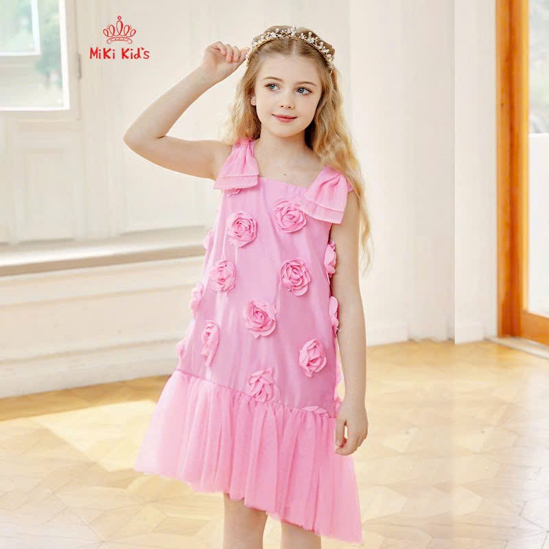 Đầm váy babydoll hai dây hoa mùa hè cho bé gái đi chơi đi học mát từ 12-35kg chất voan mềm mại