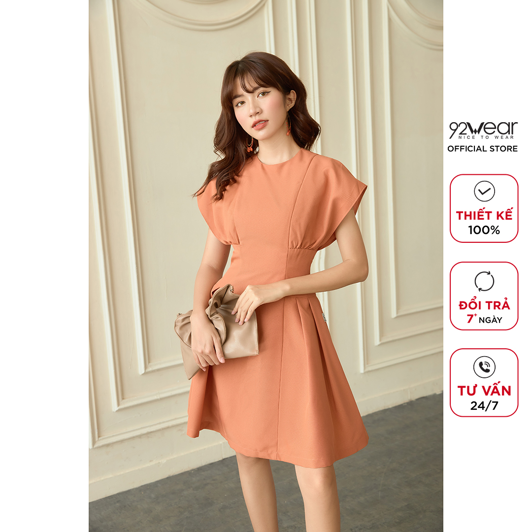 Đầm thiết kế 92WEAR dáng xòe nhún ngực phù hợp công sở, dự tiệc DEW1080