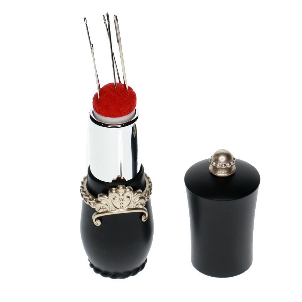 Lipstick Shaped Needles Pin Cushion Holder with 5pcs Sewing Needles