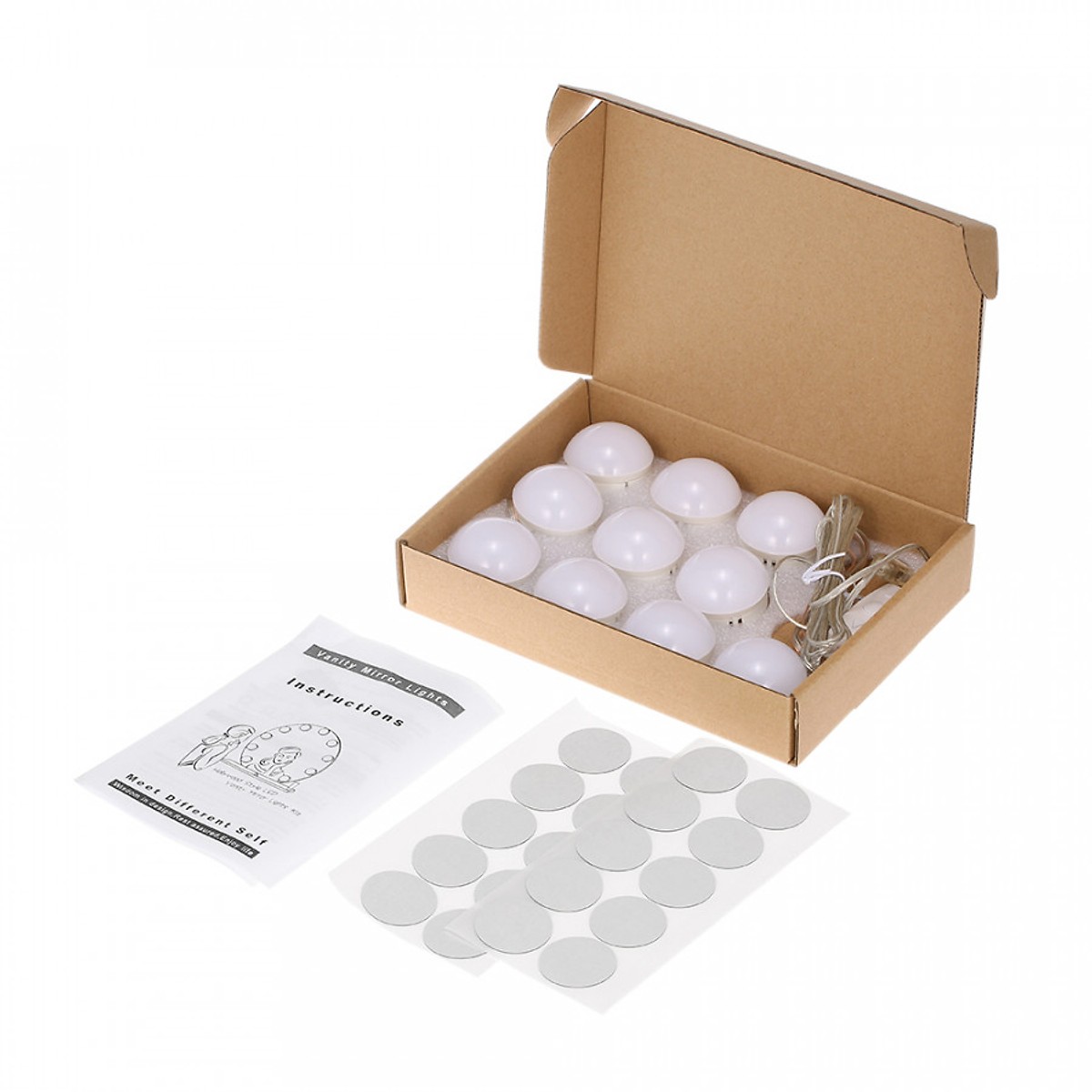 Bộ dây 10 bóng đèn led tròn màu gắn gương trang điểm sang trọng
