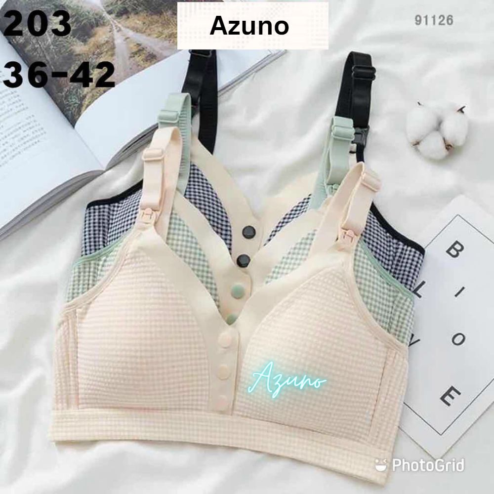 Áo Lót Bầu - Áo Ngực Cho Con Bú Kẻ Cotton Azuno A15 Chống Chảy Xệ Không Gọng Mút Mỏng Cao Cấp