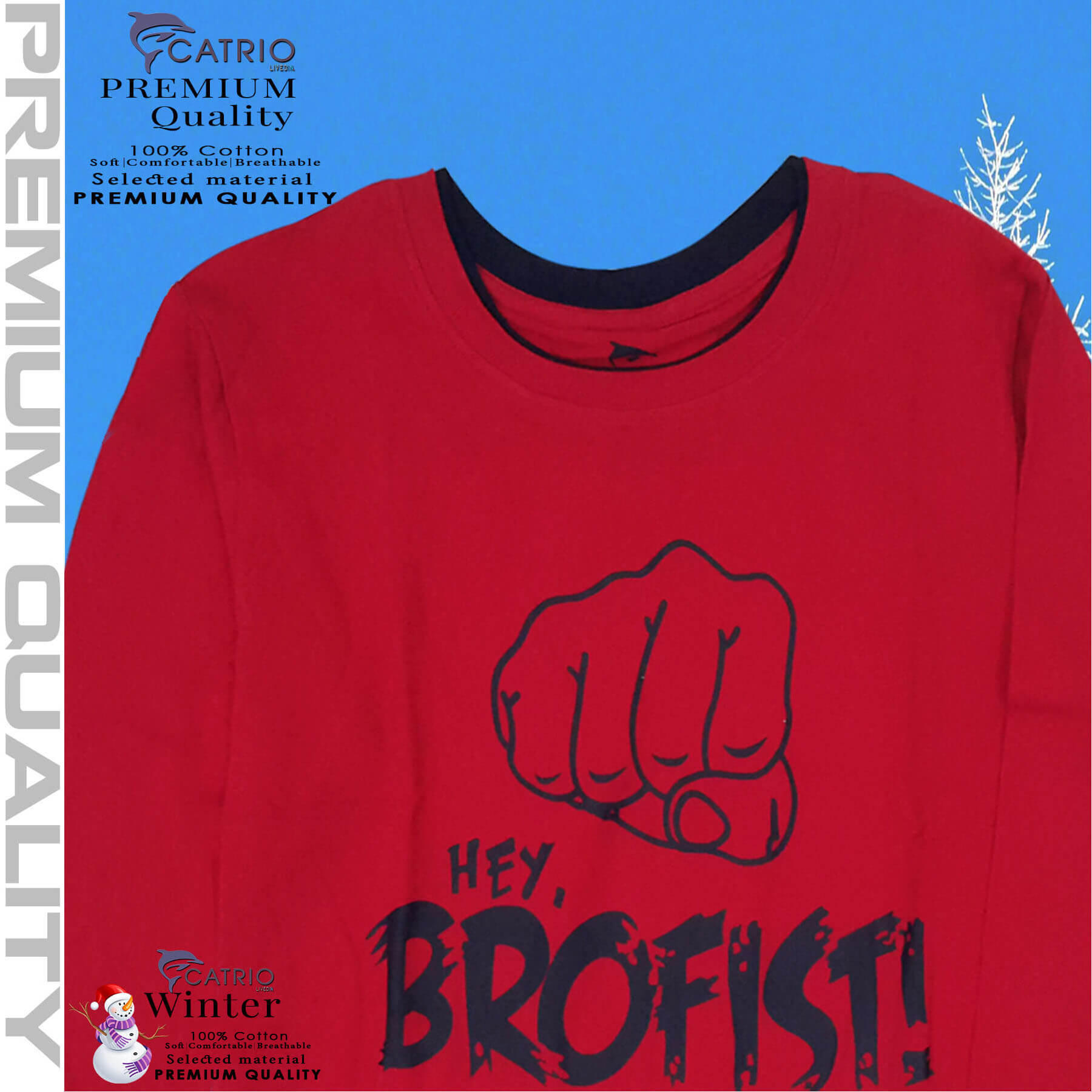 ÁO THUN DÀI TAY BÉ TRAI CATRIO in BROFIST màu ĐỎ là áo phông trẻ em 10 tuổi , vải 100% cotton an toàn, thuộc BST quần áo trẻ em mùa thu đông CATRIO