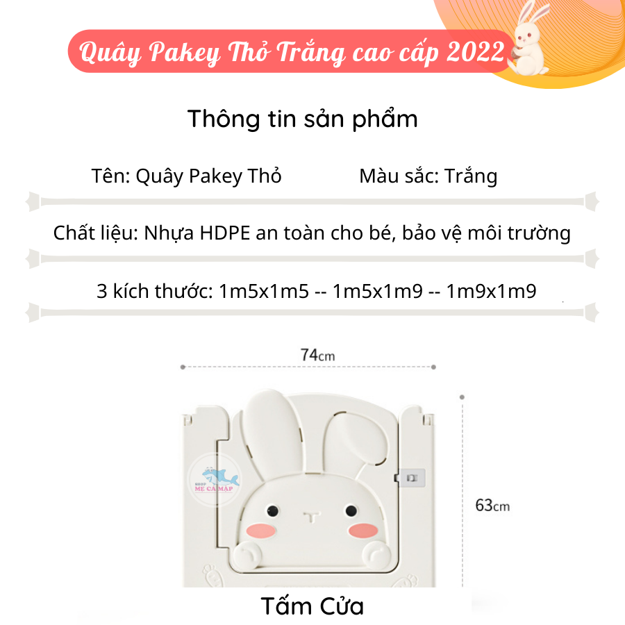 Quây cũi nhựa gấp gọn Thỏ Trắng 2023 TẶNG 100 bóng và giỏ đựng bóng cho bé