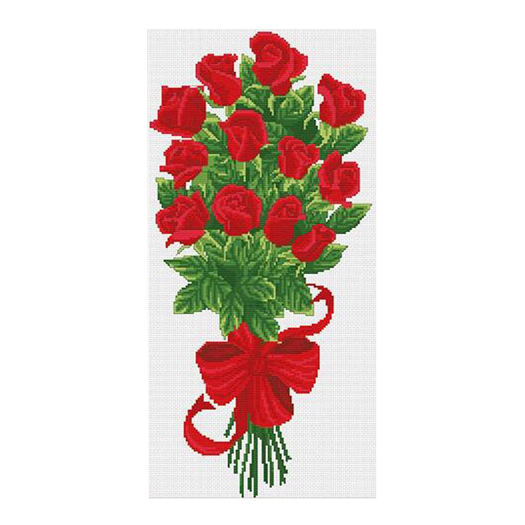 DIY Stamped Cross Stitch Kits Pre-Printed Roses Bouquet Pattern Embroidery