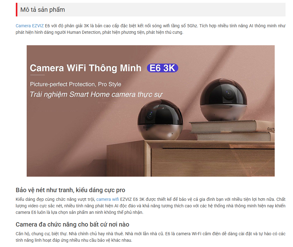 Camera Wifi EZVIZ E6 5MP xoay 360 độ. Auto zoom hình, tự động thu phóng, chống ngược sáng true wdr. vẫy tay gọi điện - Hàng chính hãng