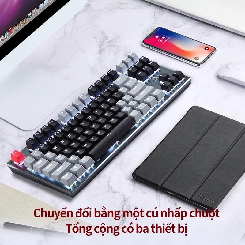 Bàn phím cơ không dây bluetooth 87 phím ba chế độ phối màu đa năng thời gian pin dài kết nối được với nhiều thiết bị