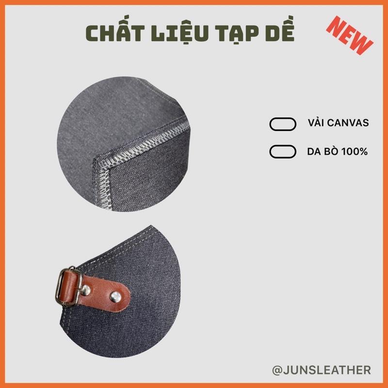 Tạp dề pha chế vải canvas dây da của Junsleather phối da bò cao cấp dành cho Barista/Bartender quán cà phê