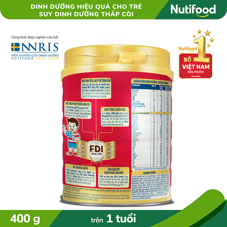 Sữa Bột GrowPLUS+ Suy Dinh Dưỡng trên 1 tuổi 400g