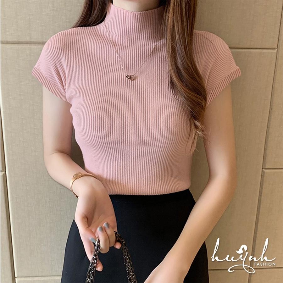 Áo len tăm cổ lọ tay ngắn siêu mềm co giãn freesize - LEN02