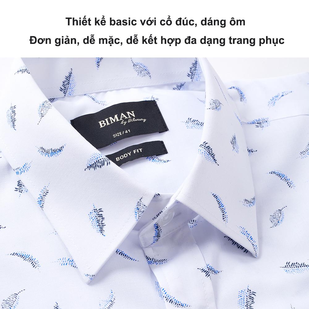 Áo Sơ Mi Nam Ngắn Tay Màu Trắng (4SMCH007TRT) Hàng Chính Hãng Biman by Biluxury ,Hoạ Tiết Trẻ Trung,Thanh Lịch, Chất Liệu Cao Cấp Thoáng Mát,Mềm Mịn